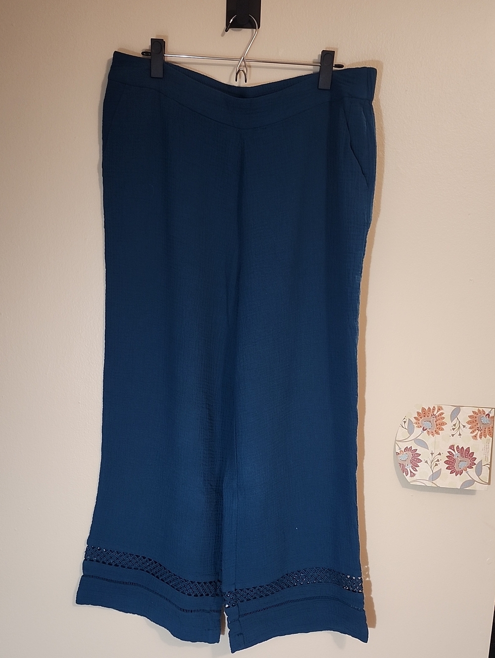Isaac Mizrahi Live Bridgehampton Linen Pants Bohoo/Rich Teal Blue/Size L